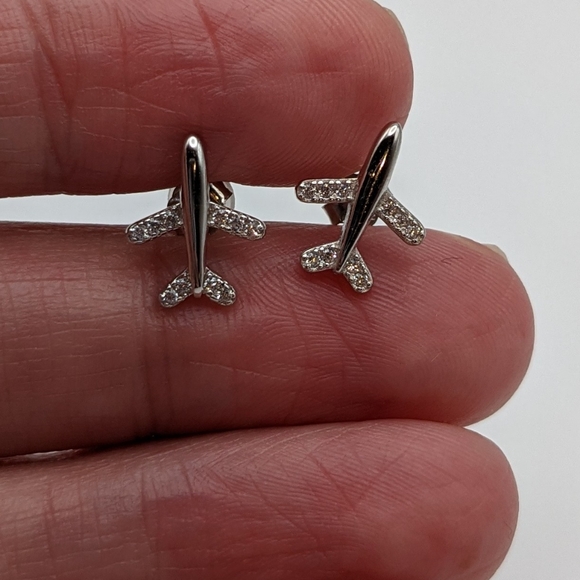 Airplane 925 sterling silver stud earrings - Picture 6 of 6